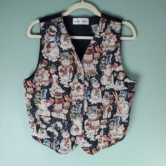 Baxter & Wells Womens Vintage 90s Winter Snowman Sleeveless Vest Size Petite PM - Picture 1 of 6